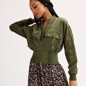 SO Olive Bomber Jacket with Ribbed Waist
